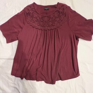 Lane Bryant burgundy short sleeve blouse